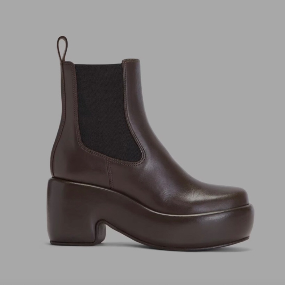 $298 Everlane Puffa Dark Brown Leather Chunky Grunge Platform Moto Boots Sz 6.5